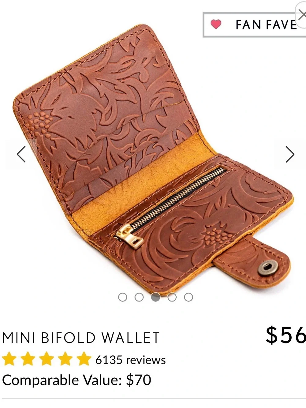 Portland Leather Mini Bifold Wallet in Tan Floral Emboss